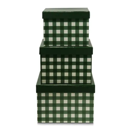 Square Plaid Box - Green / 3 pc. Set {1}