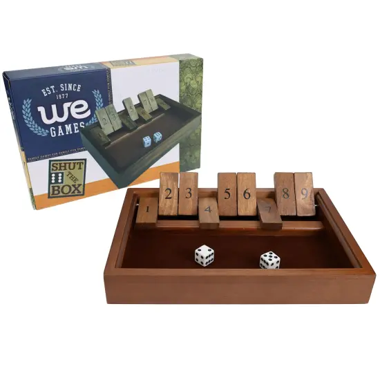 WE Games 9 Number Shut the Box Board Game with Walnut Stained Wood, 11 in. {4}
