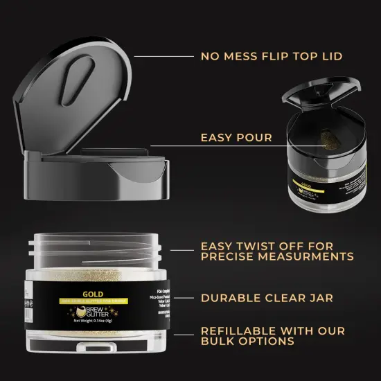 Brew Glitter - Gold Edible Drink Glitter (4g, x1 Flip-Cap Jar) for Beer, Cocktails and Beverages {5}