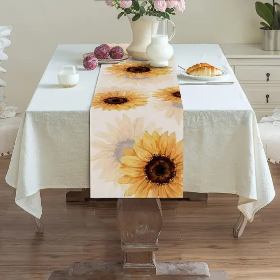 Sunflower Table Runner Linen Fall Rustic Kitchen Dining Home Summer {3}