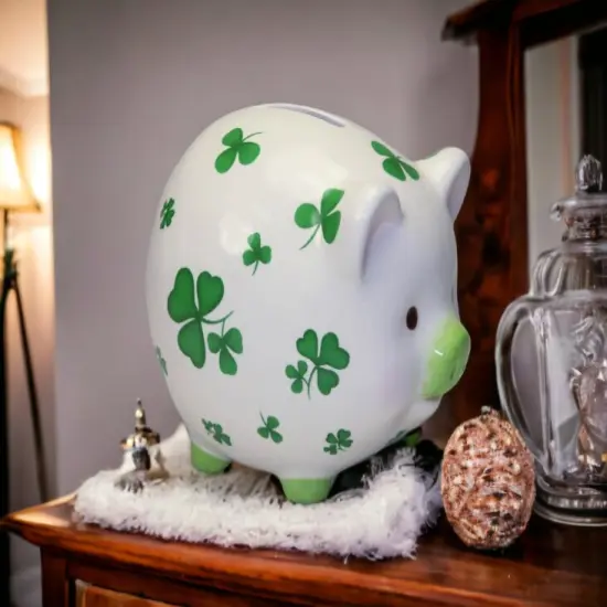 Ceramic Pig with Shamrock Design Piggy Bank, Home D&eacute;cor, Gift for Her, Gift for Mom, Kitchen D&eacute;cor, Irish Saint Patrick&rsquo;s Day D&eacute;cor {2}
