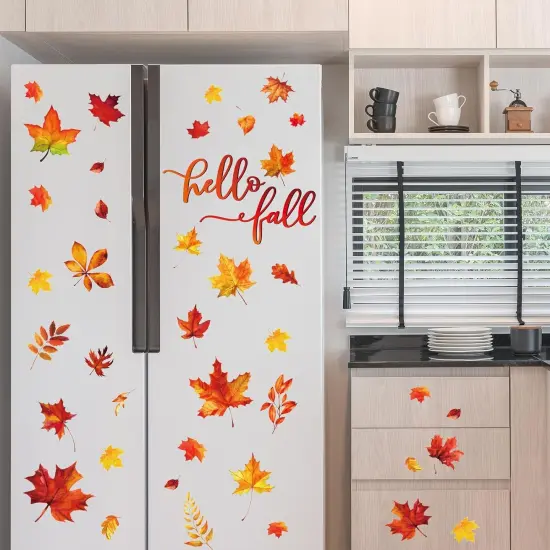 9 Sheets- Fall Wall Decor Stickers Hello Fall Maple Leaves,8.3 x 10.6 Inch {3}