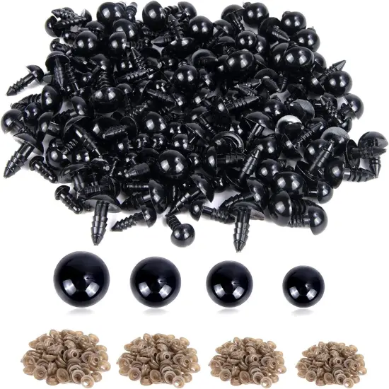 500 Pieces 6-12MM Black Plastic Safety Eyes with Washers for Crochet (4 Sizes) {1}