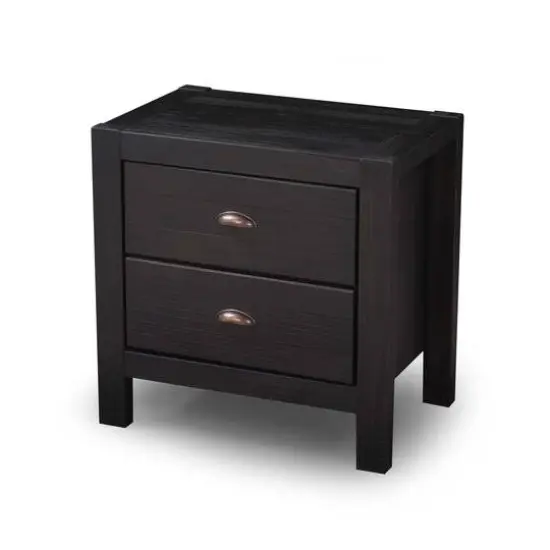 Farmhouse Style Solid Pine Wood 2-Drawer Nightstand Bedside Table Black {1}