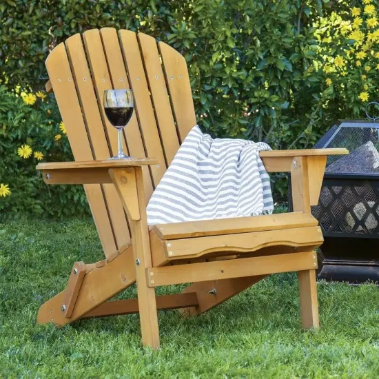 Outdoor Adirondack Chair Large Foldable with Natural Hemlock Wood {5}