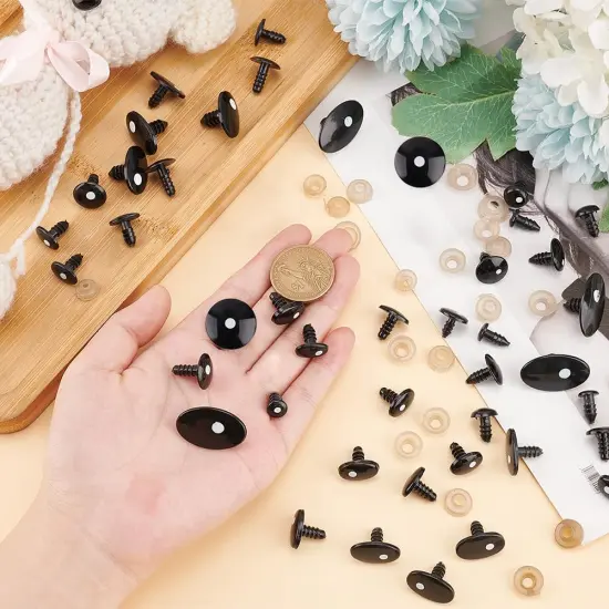 11 Styles Craft Eyes Black Stuffed Crochet Eyes Kawaii Eyes with 110PCS Washers, Oval/Flat Round {3}