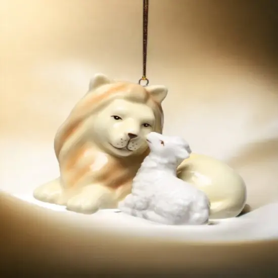 Ceramic Lion With Lamb Peace Ornament, Home D&eacute;cor, Gift for Her, Gift for Mom, Religious D&eacute;cor, Christmas D&eacute;cor {1}