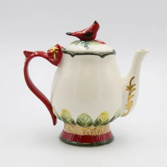 Ceramic Christmas Cardinal Bird Teapot, Gift for Her, Gift for Mom, Birdwatcher, Tea Party Décor, Café Décor, Christmas Décor {5}
