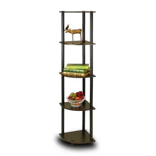 Espresso Black Space-Saving 5-Tier Corner Bookcase with Open Back for Home or Office Use {1}