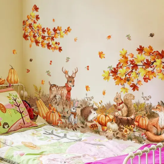Fall Maple Leaves Wall Decal Thanksgiving Pumpkin Wall Sticker {2}