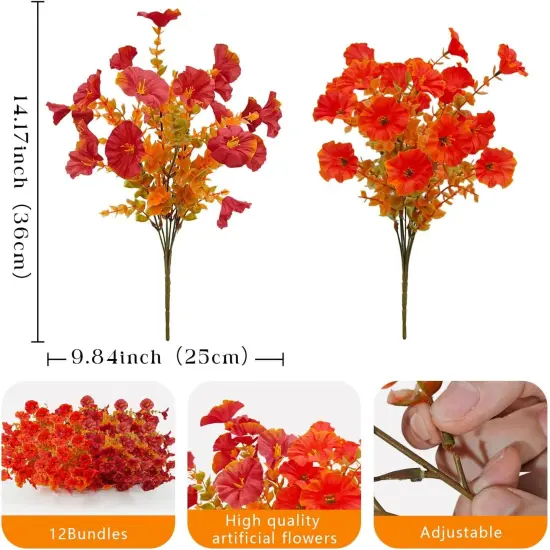 12 Bundles Artificial Fall Flowers (Fall Red & Orange) {3}