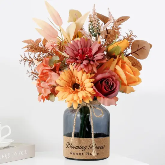 Fake Fall Flowers in Vase - Centerpieces for Tables {1}