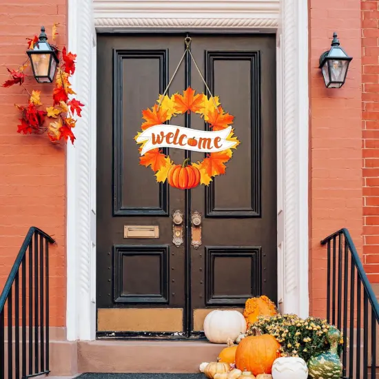 Fall Wreaths for Front Door Decor Foldable Welcome Sign Autumn Thanksgiving Harvest Hanging Decorations for Home Porch Wall {2}