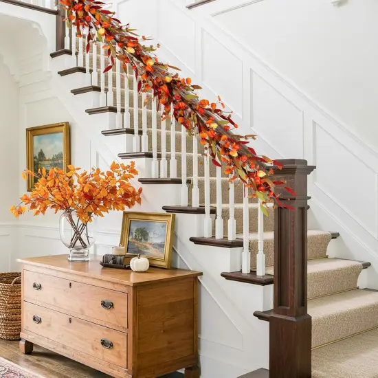 Fall Decor, Fall Garland, 6FT Autumn Eucalyptus Leaves Pumpkin Harvest {3}