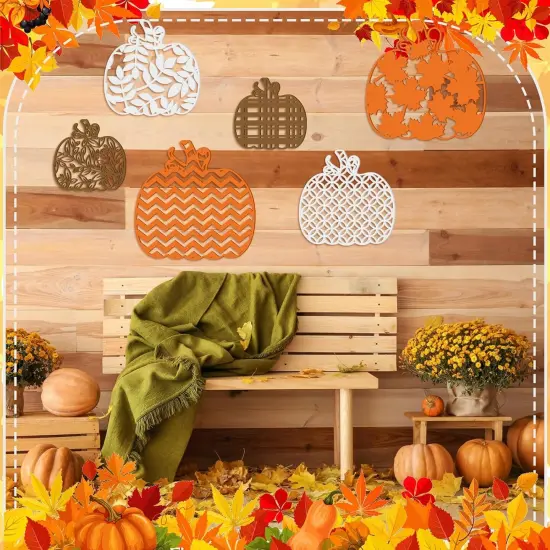 6 Pcs Fall Wooden Pumpkin Wall Decor Thanksgiving Pumpkin Wall Art {4}