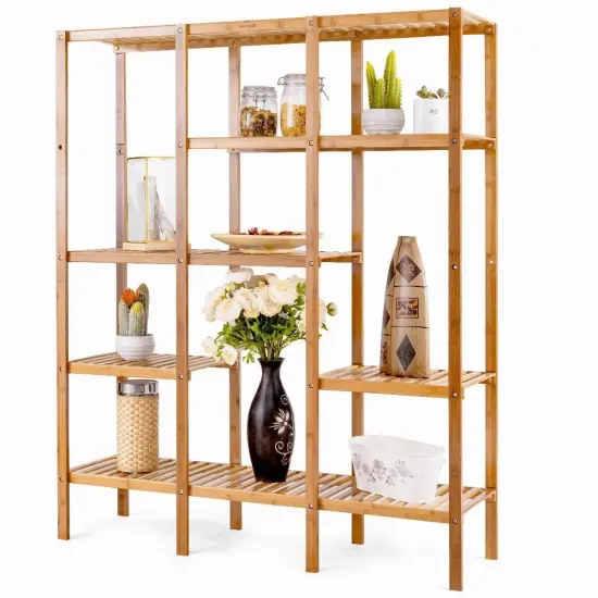 Eco Friendly Wicker 5 Tier Storage Shelf Durable Lightweight Bookcase Rack for Bathroom Living Room Kitchen Balcony {2}