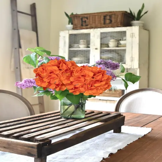 3PCS 21" Faux Hydrangea Long Stems Flowers - Orange {5}
