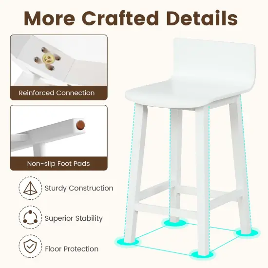 Costway 24.5" Wood Bar Stools Set of 2 with Solid Back & Seat Mid Century Bar Chairs Brown/Black/White {5}