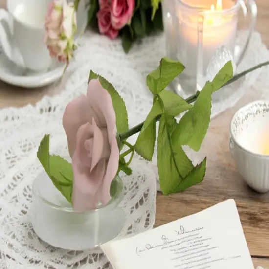 Hand Crafted Ceramic Pink Rose Flower - Set of 2, Valentines Day Decor, Wedding D&eacute;cor, Wedding Gift, Anniversary D&eacute;cor, Anniversary Gift {1}