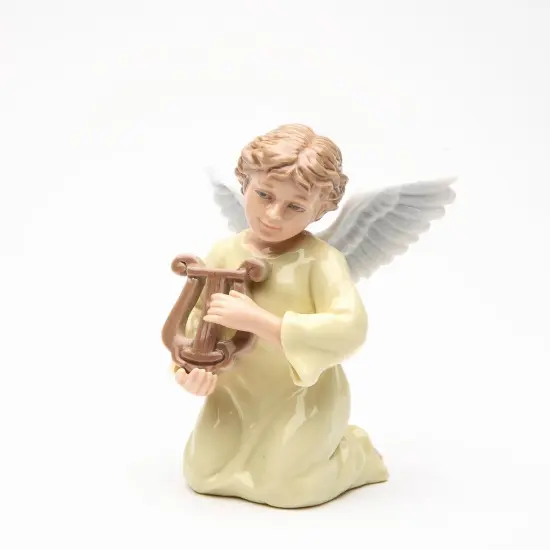 Ceramic Angel Playing Harp Figurine, Religious D&eacute;cor, Religious Gift, Church D&eacute;cor, Church Gift, Baptism Gift {3}