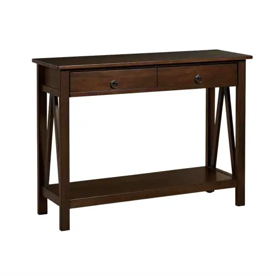 Brown 2-Drawer Console Table with Storage Shelf for Entryway, Hallway or Living Room Decor {1}