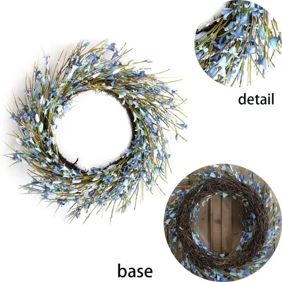 18inch Artificial Forsythia Flower Wreath, All Year Around Wreath for Front Door, Wedding Window Home Wall Indoor Front Door Decor (Blue, 18in) {2}