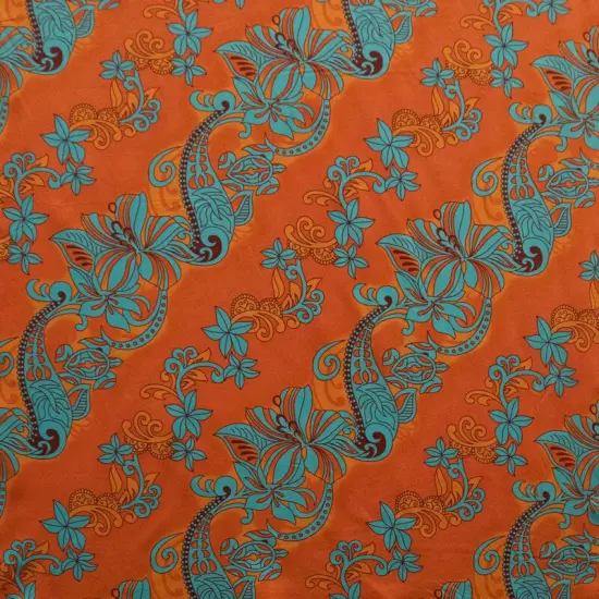 1 Yard Diagonal Hibiscus Plumeria Sea Turtle Swirl Peachskin Fabric 45 Inch Width Teal {5}