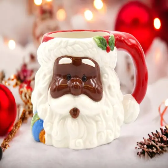Ceramic African American Santa Claus Mug, Home D&eacute;cor, Gift for Her, Gift for Mom, Kitchen D&eacute;cor, Christmas D&eacute;cor {1}