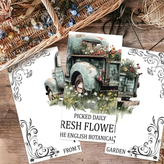 3pcs/Set Vintage Truck Flowers Rub on Transfer Stickers 11.8x5.9 Inch {3}