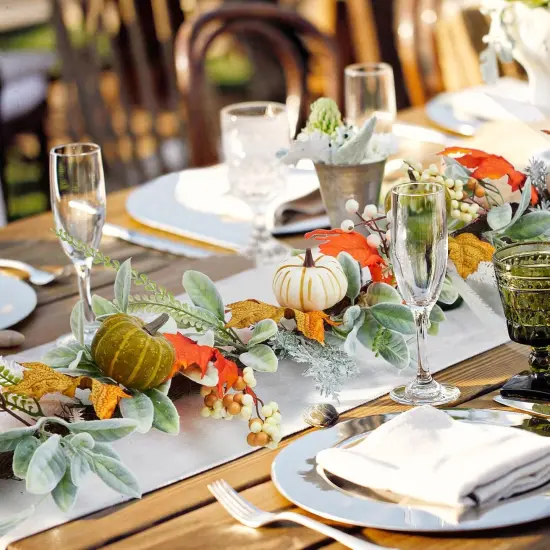 6 Ft Fall Garland, Autumn Pumpkin Garland with Maple Leaves Berries {3}