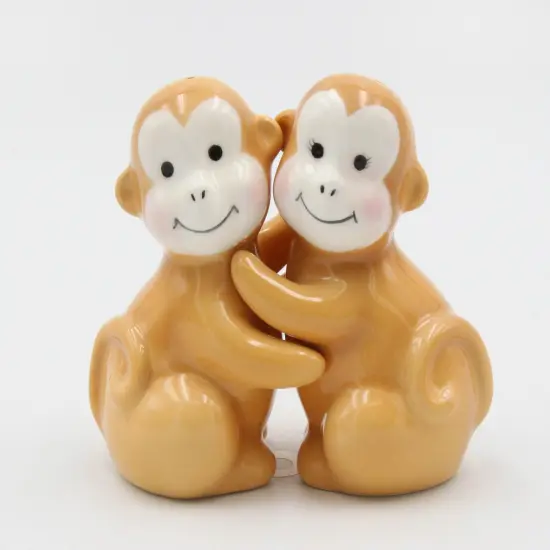 Ceramic Brown Monkey Salt And Pepper Shakers, Home D&eacute;cor, Gift for Her, Gift for Mom, Kitchen D&eacute;cor {3}