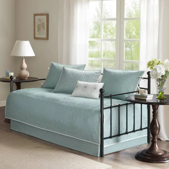 Farmhouse Quilted Teal Seafoam Blue Daybed Set 6 Piece Reversible {1}