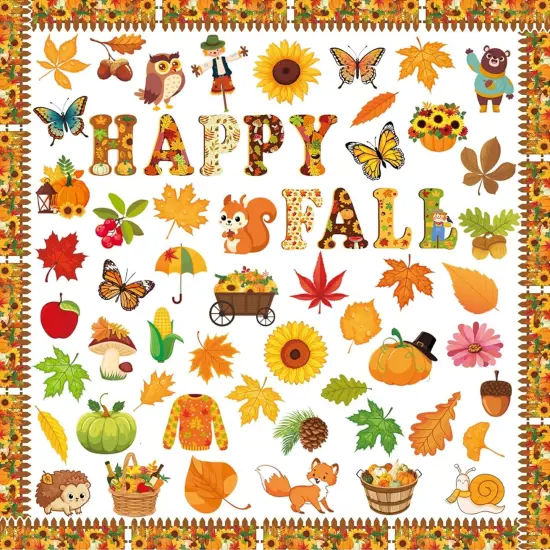 80 Pcs Happy Fall Cutouts for Bulletin Board Decor Set with Border {1}