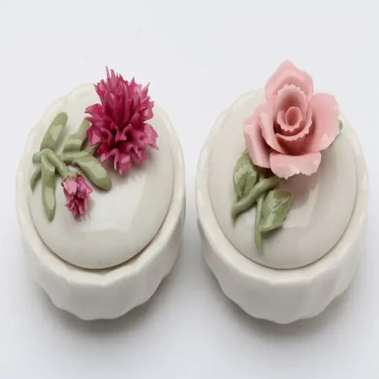 Ceramic Pink Rose and Carnation Flower Trinket Box (Set Of 2), Home D&eacute;cor, Gift for Her, Gift for Mom, Vanity D&eacute;cor, Wedding Table D&eacute;cor {3}