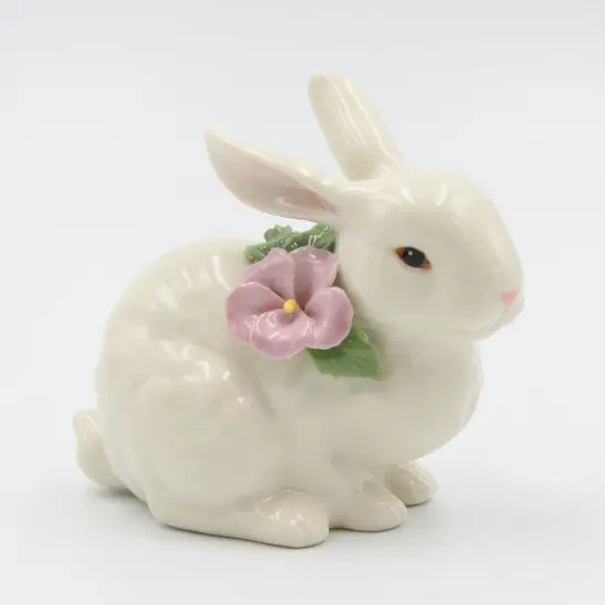 Ceramic Bunny Rabbit with Pink Pansy Flower Figurine, Home D&eacute;cor, Gift for Her, Gift for Mom, Kitchen D&eacute;cor, Spring D&eacute;cor, Easter D&eacute;cor {3}