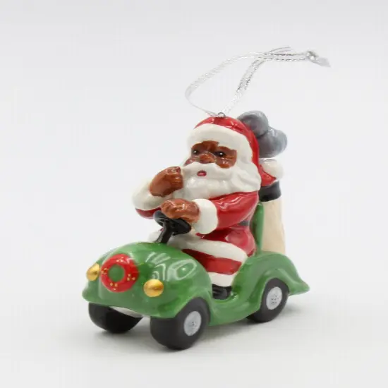 Ceramic African American Santa Driving Golf Kart Ornament, Home D&eacute;cor, Gift for Her, Mom, Him, Dad, Christmas tree D&eacute;cor, Wall Decor {2}