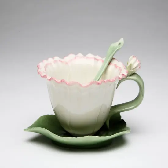 Ceramic Carnation Flower Cup and Saucer and Spoon-1 Set, Gift for Her or Mom, Gift for Friend or Coworker, Tea Party Décor, Café Decor {3}