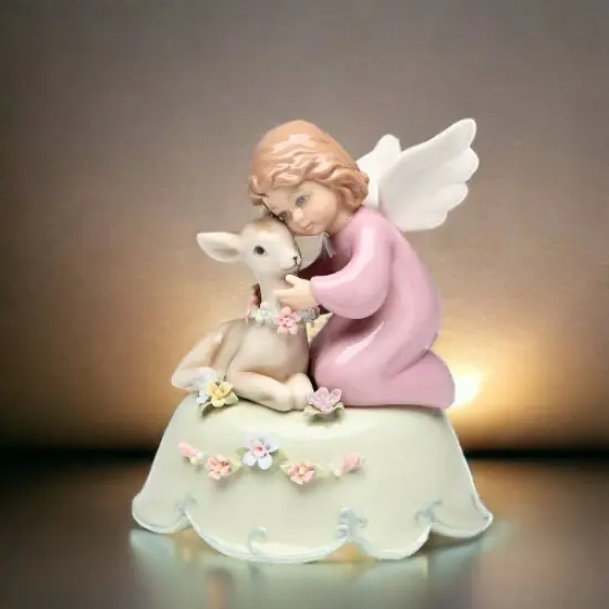 Ceramic Angel with Deer Music Box, Home D&eacute;cor, Religious D&eacute;cor, Religious Gift, Church D&eacute;cor, Baptism Gift {2}