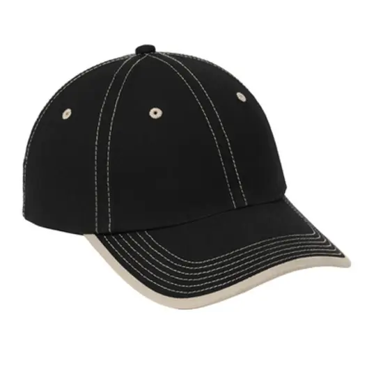 Port Authority&reg; Vintage Washed Contrast Stitch Cap, Unstructured Low-Profile Cotton Twill Hat with Hook-and-Loop Closure Black/ Stone {1}