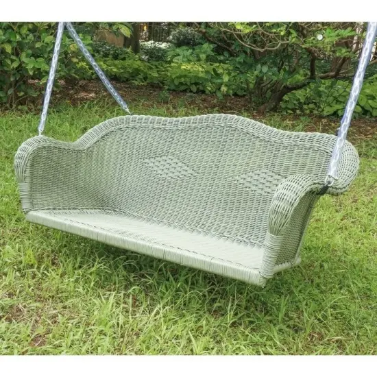 Outdoor Resin Wicker Porch Swing with Hanging Chain Antique Moss Design {1}
