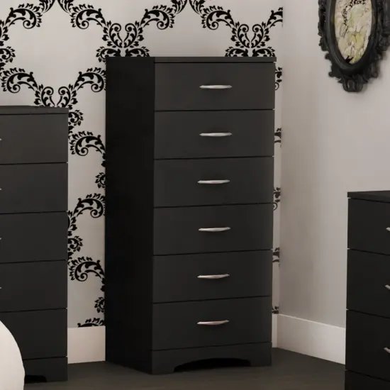 Black 6 Drawer Lingerie Chest for Bedroom with Brushed Zinc Handles and Contemporary Design {3}