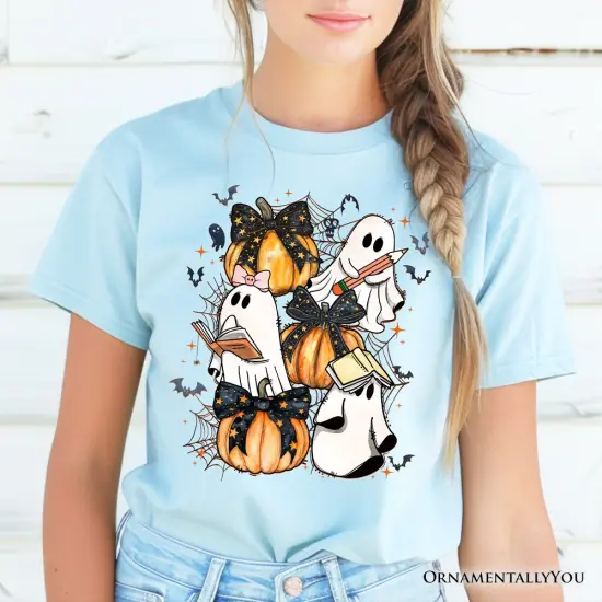 Cute Ghost Teacher Halloween T-Shirt, Retro Boo Spooky School Tee {6}
