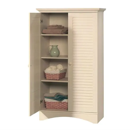 Louver 2-Door Storage Cabinet Bed Bath Armoire Wardrobe in Antique White {3}