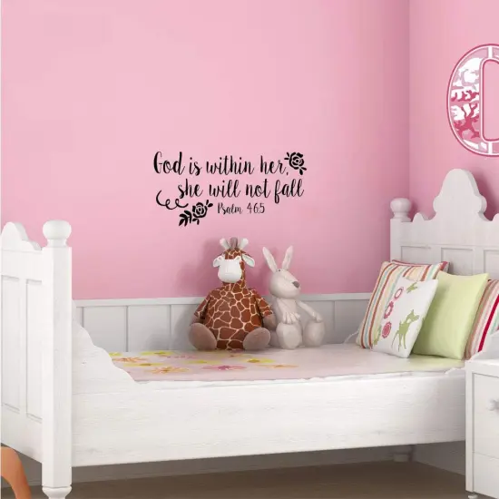 God is Within Her She Will Not Fall Psalm 46:5 Vinyl Decal Religious Wall Art {5}