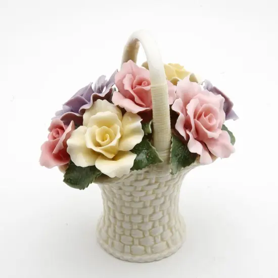 Ceramic Rose Flowers Basket Figurine, Wedding D&eacute;cor or Gift, Anniversary D&eacute;cor or Gift, Home D&eacute;cor, Gift for Her, Gift for Mom {4}