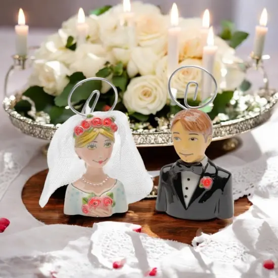 Ceramic Bride & Groom Card Holder ( 2 Pcs Set ), Wedding Party Decor {1}