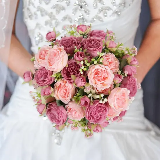 4 Bundles Artificial Peonies Silk Flowers (Mix Pink) {2}