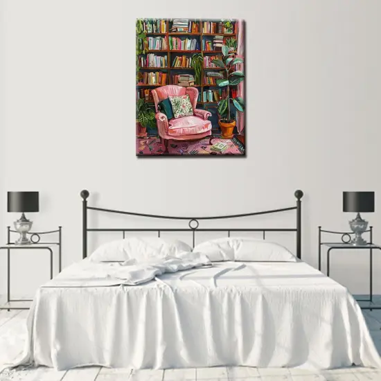 Bookshelf Book Theme Pink Library Paint by Numbers Kits for Adult - 16''W x 20''H {3}