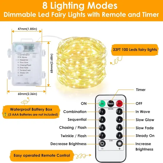 3 Pack 33FT Fairy Lights Battery Operated with Remote and Timer {5}