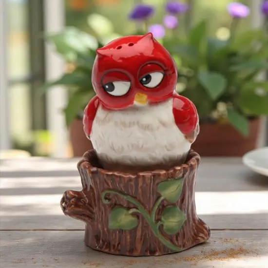 Ceramic Owl On The Tree Stump Salt & Pepper Shakers, Home D&eacute;cor, Gift for Her, Gift for Mom, Kitchen D&eacute;cor, Birdwatcher Gift {2}